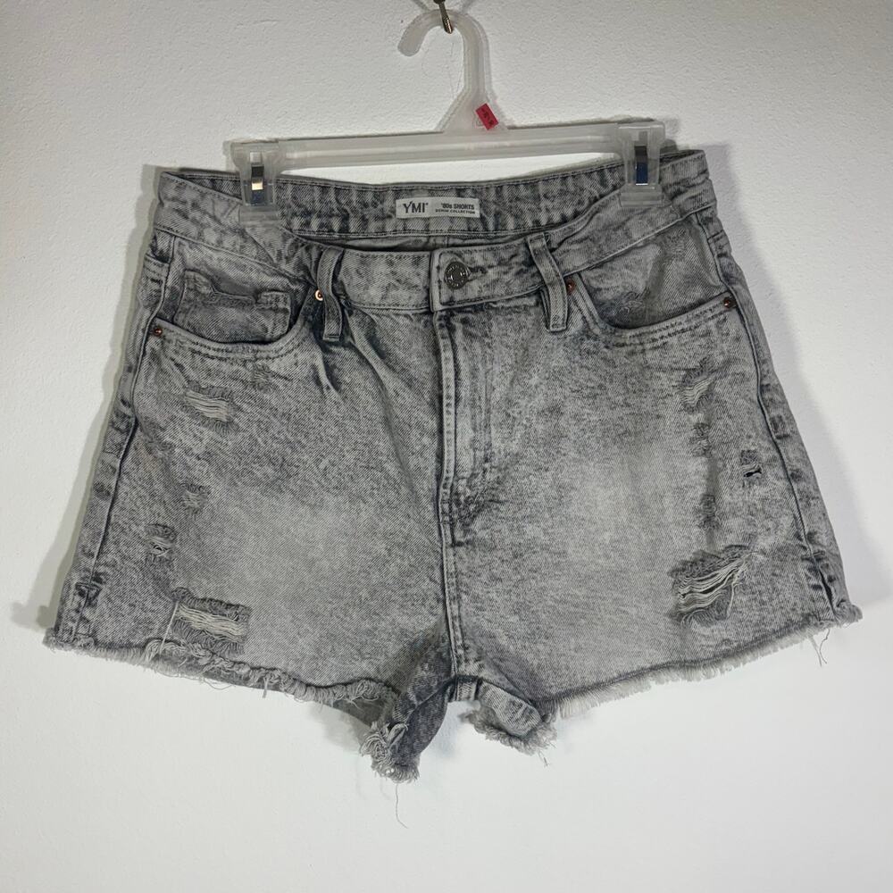 YMI 90s Shorts Womens Gray Acid Wash Distressed High Rise Denim Cutoff Shorts 30